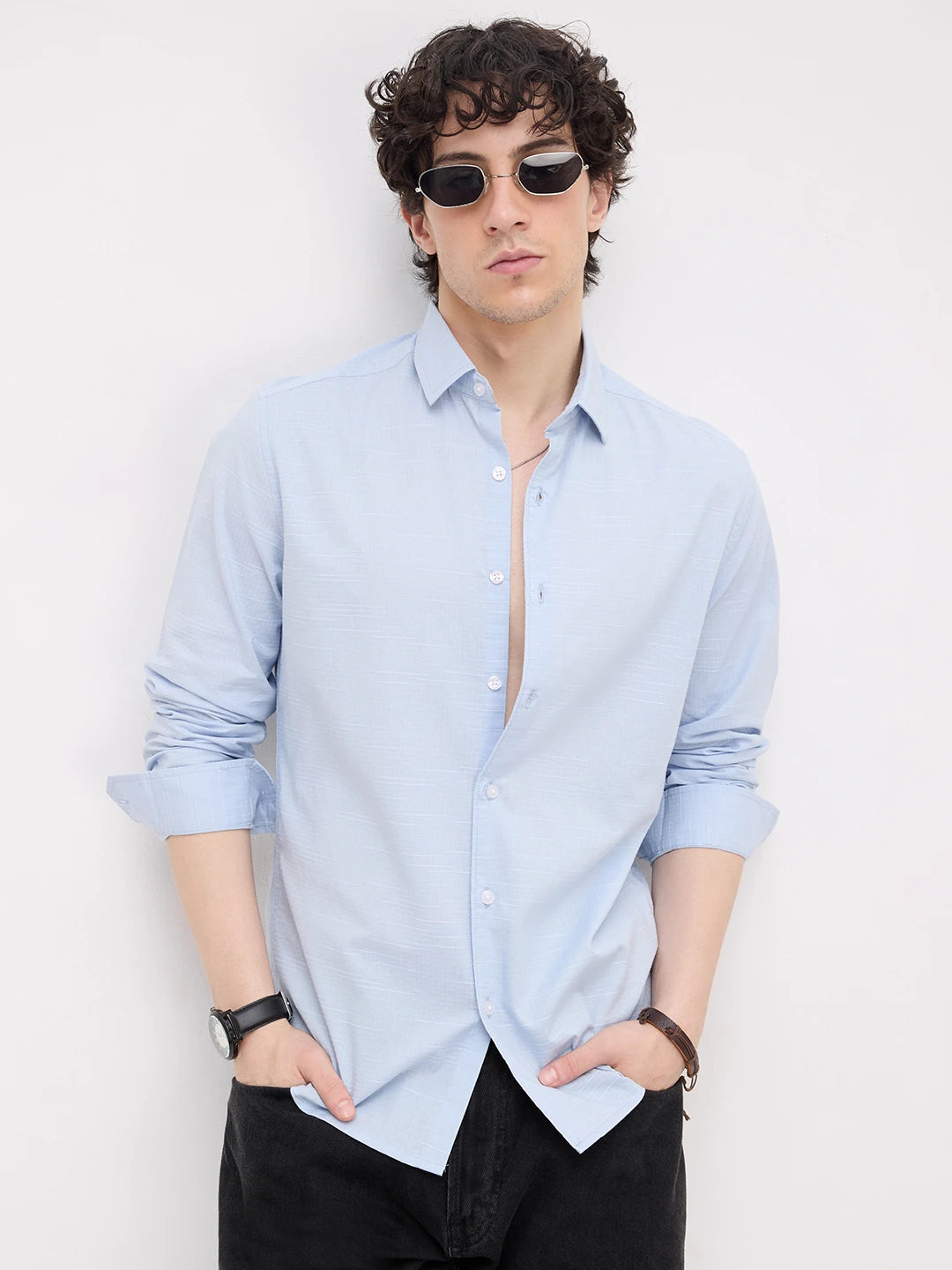 Soft Blue Square Textured Everyday Shirt