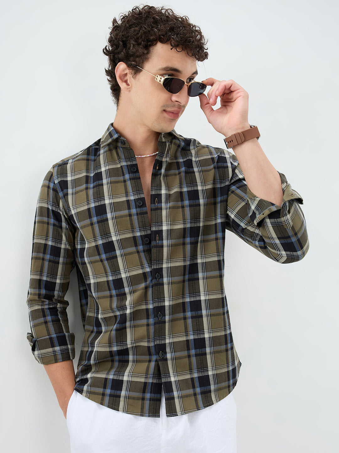 Olive & Black Diamond Loom Checked Shirt