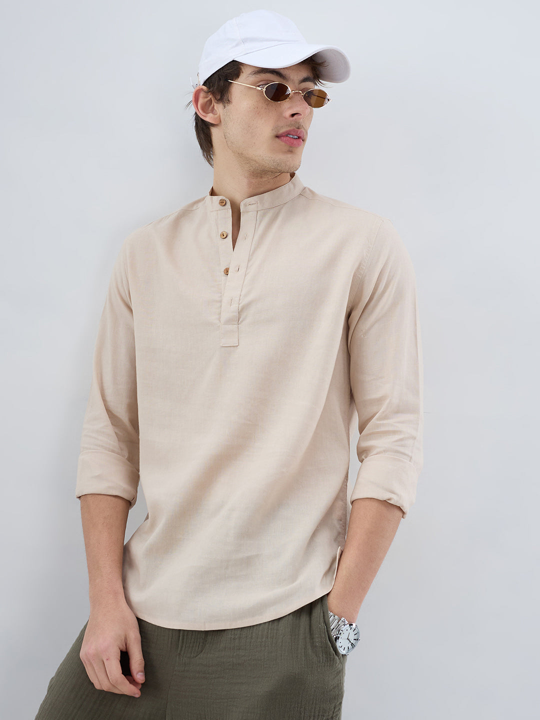 Premium Beige Slub Textured Linen Blend Kurta