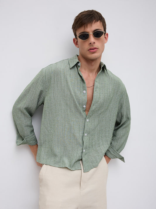 Mint Green Textured Boxy Fit Crop Shirt