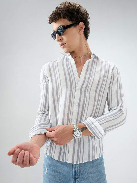 Ash Grey Vertical Striped Lightweight Shirt