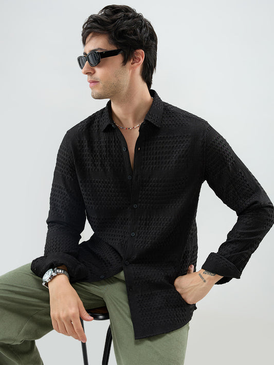 Black Geometric Grid Embossed Shirt