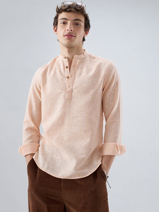 Creamy Peach Slub Textured Kurta