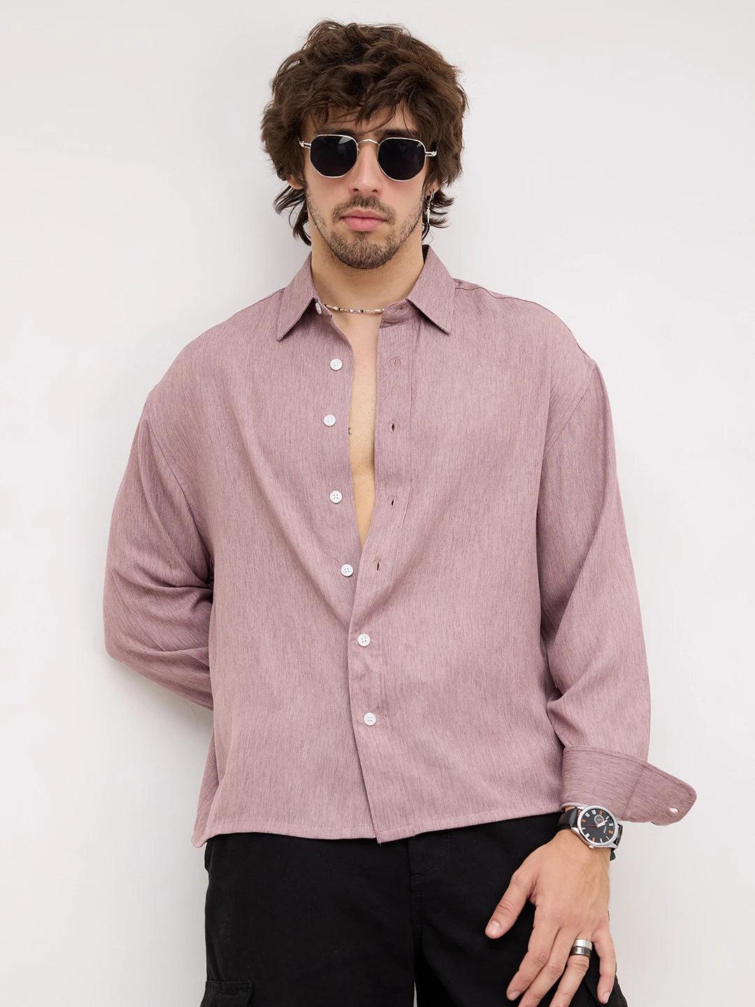Rich Rustic Brown Softgrain Weave Boxy Fit Crop Shirt