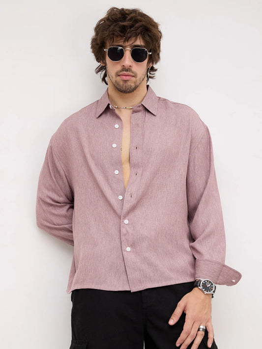 Rich Rustic Brown Softgrain Weave Boxy Fit Crop Shirt