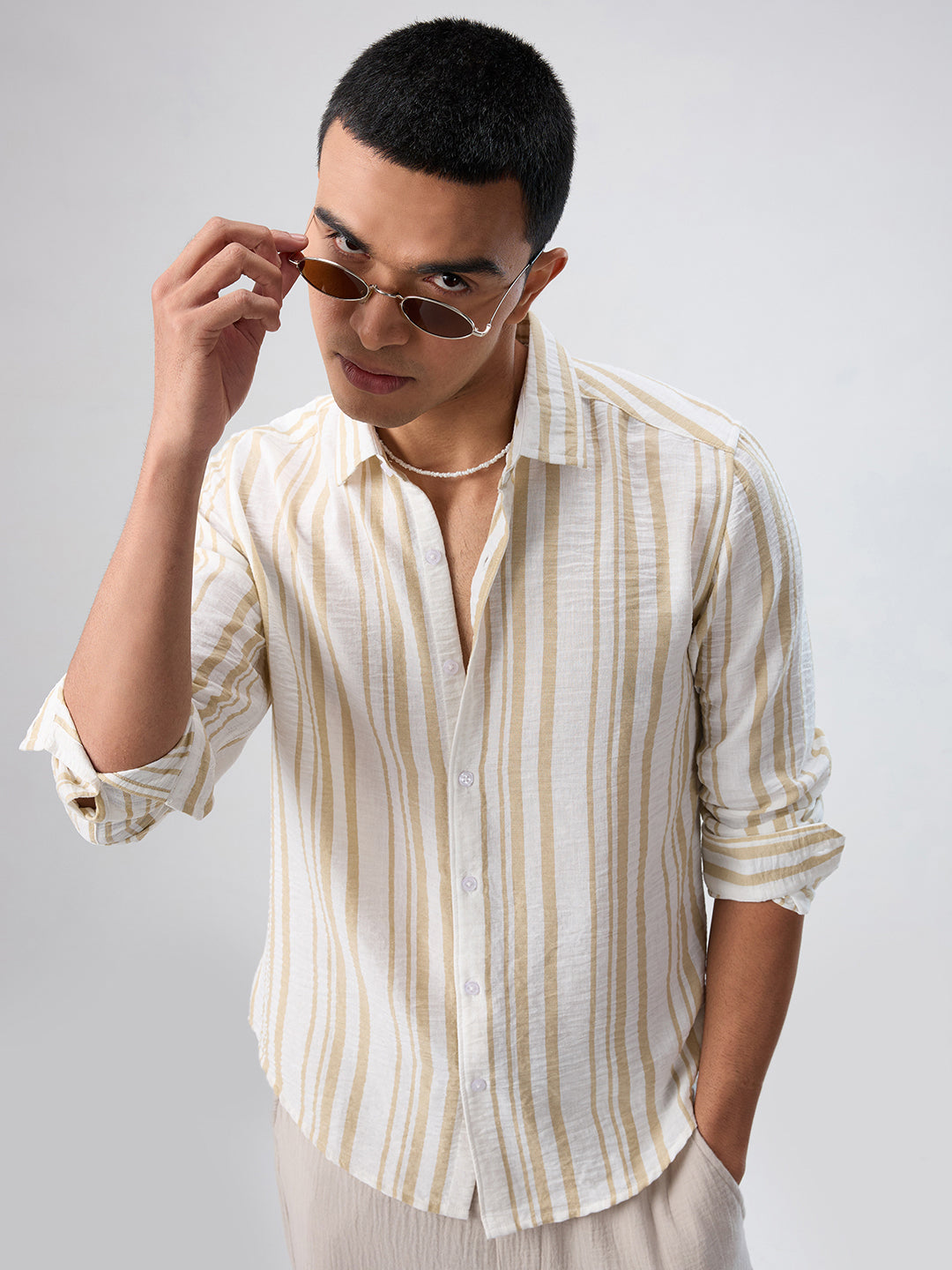 Sunwashed Neutral Linear Striped Shirt