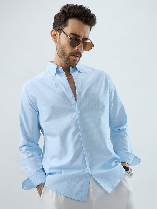 Modern Blues Refined Pinstripe Oxford Button-Down Business Shirt