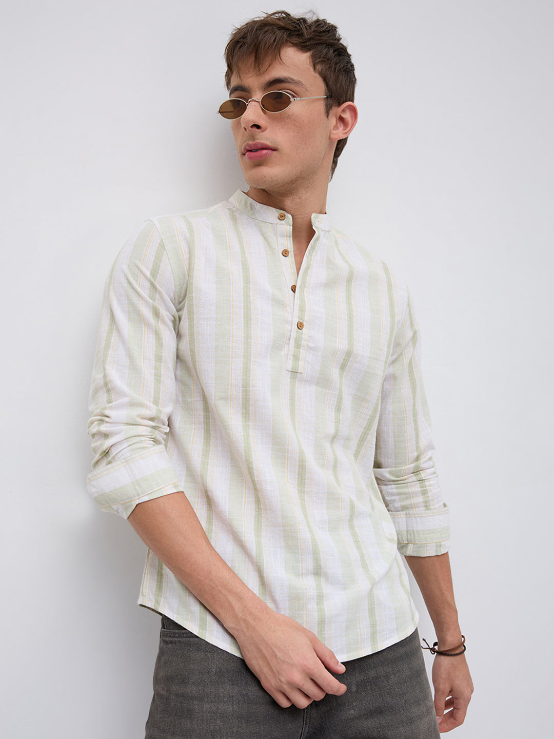 Greenline & White Vertical Stripe Kurta