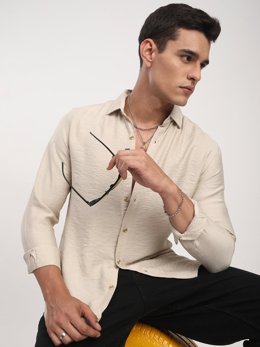 Parchment Beige Rhythmic Wave Shirt