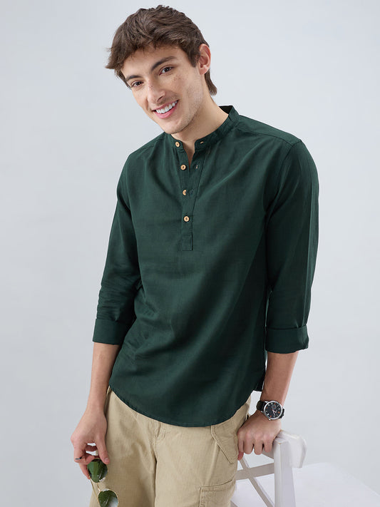 Premium Forest Green Linen Blend Kurta