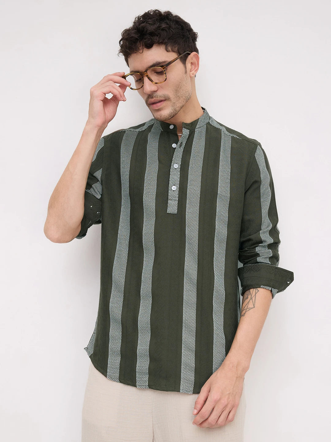 Evergreen Artisan Contrast Loom Striped Kurta