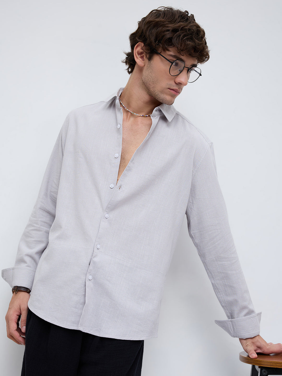Grey Haze Drift Textured Relaxed Shirt