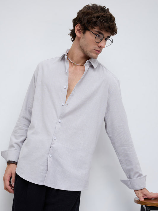 Grey Haze Drift Textured Relaxed Shirt