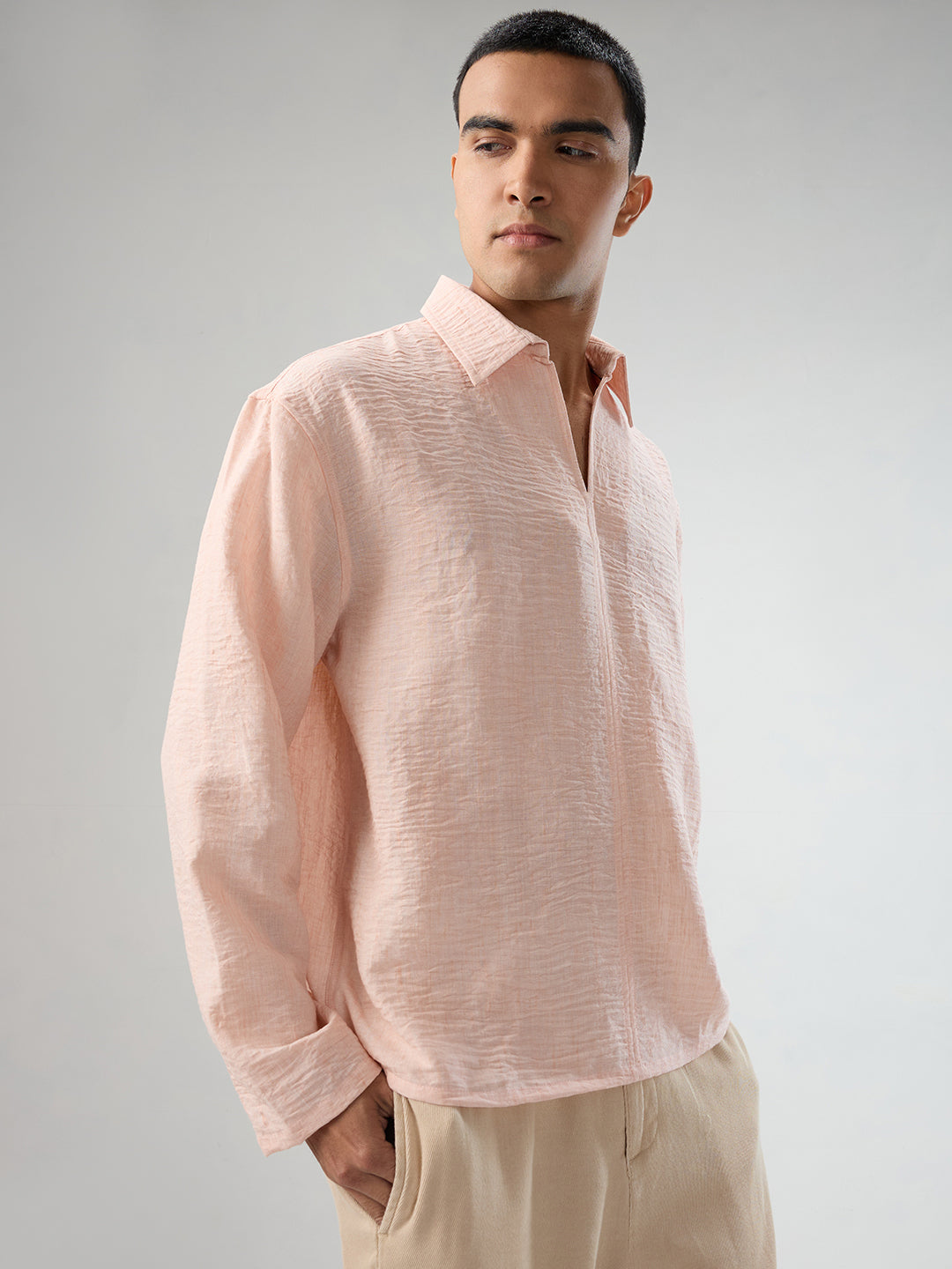 Classic Peach Center Seam Crinkled Oversized Polo Shirt