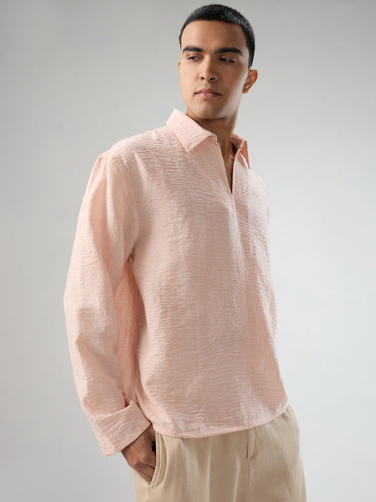 Classic Peach Center Seam Crinkled Oversized Polo Shirt