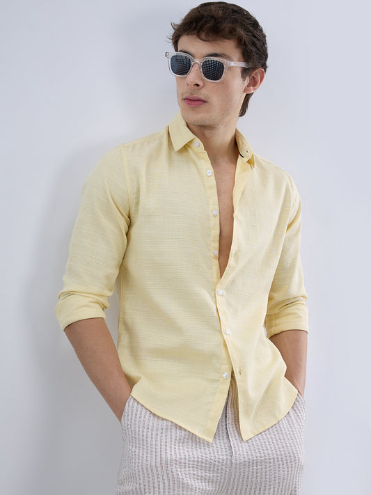 Canary Yellow Luxe Textured Weave Shirt
