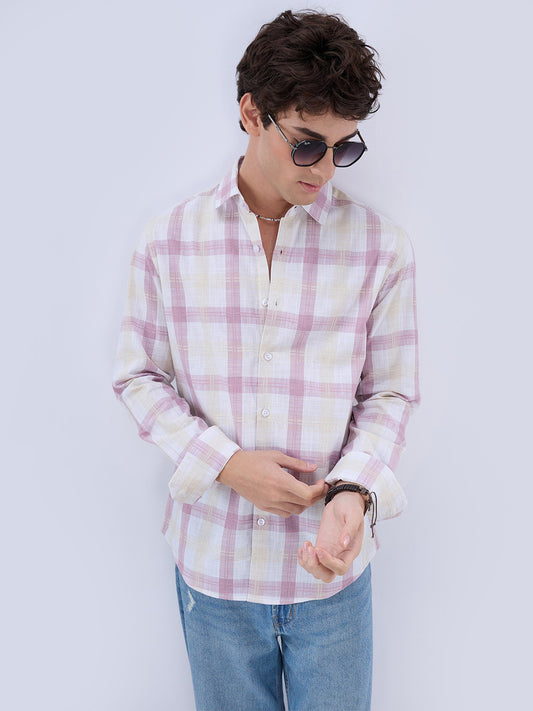 Soft Pink Fine Weave Plaid Checks Shirt