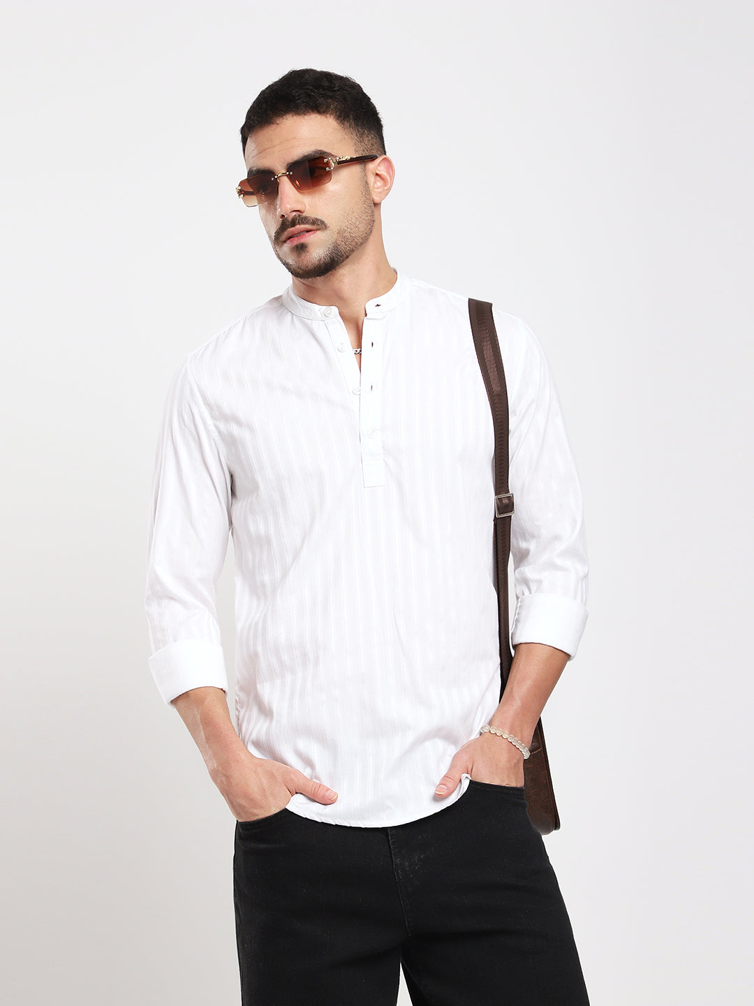 Luminous Pearl White Striped Kurta