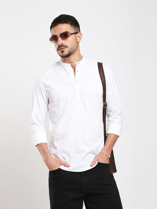Luminous Pearl White Striped Kurta