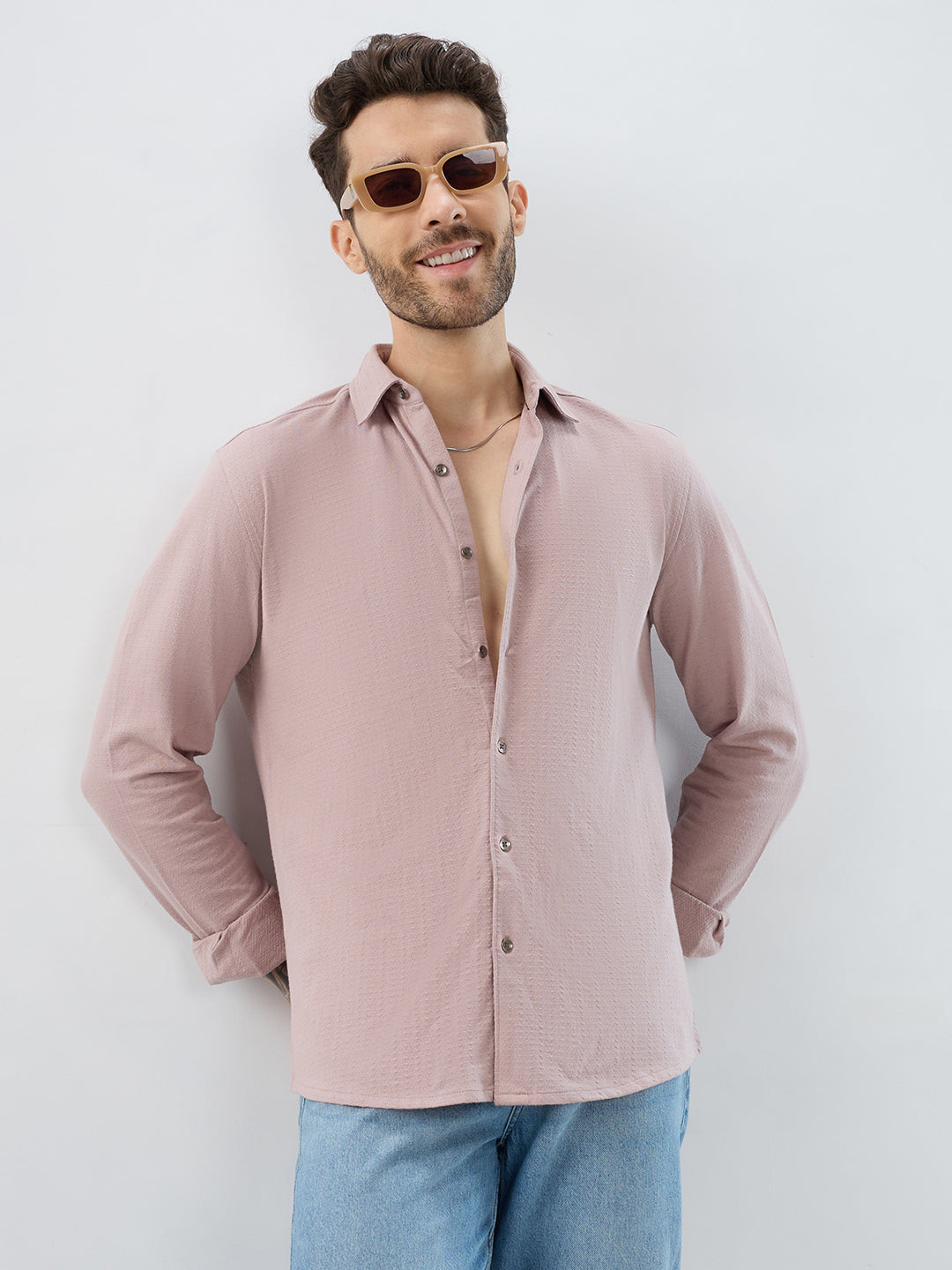 Dusty Rose Pink Textured Knit Shirt