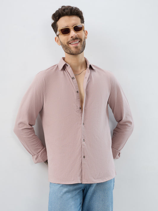 Dusty Rose Pink Textured Knit Shirt