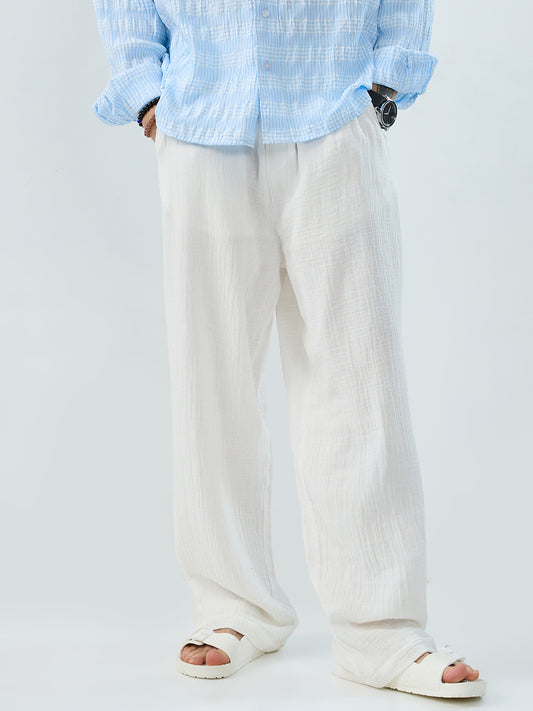 Snow White Breezy Double Cloth Straight-Fit Trousers