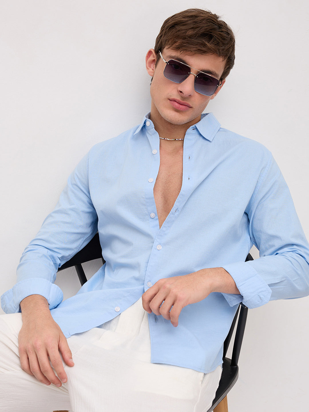Cloudwave Blue Linen Blend Breezy Shirt