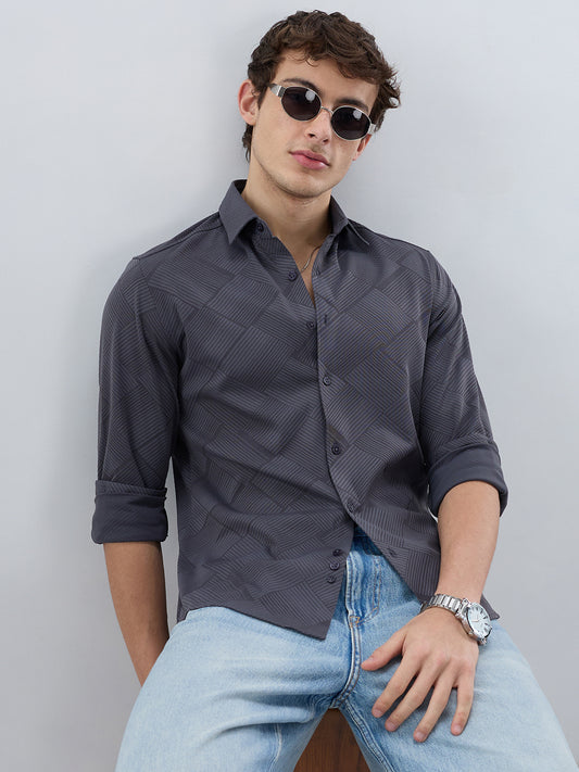 Intricate Grey Block Weave Knitted Shirt