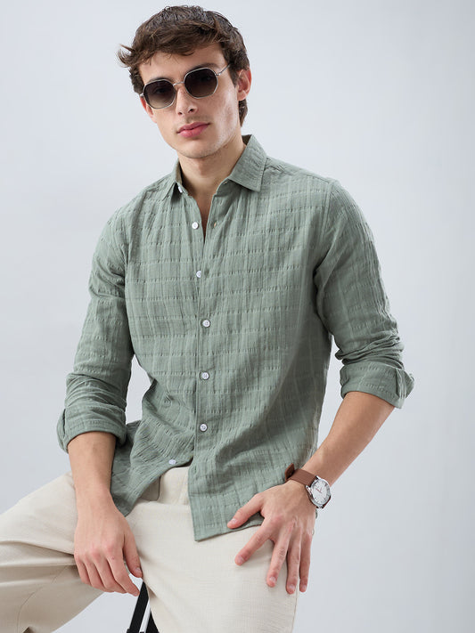 Sage Green Box Weave Double Cloth Seersucker Shirt