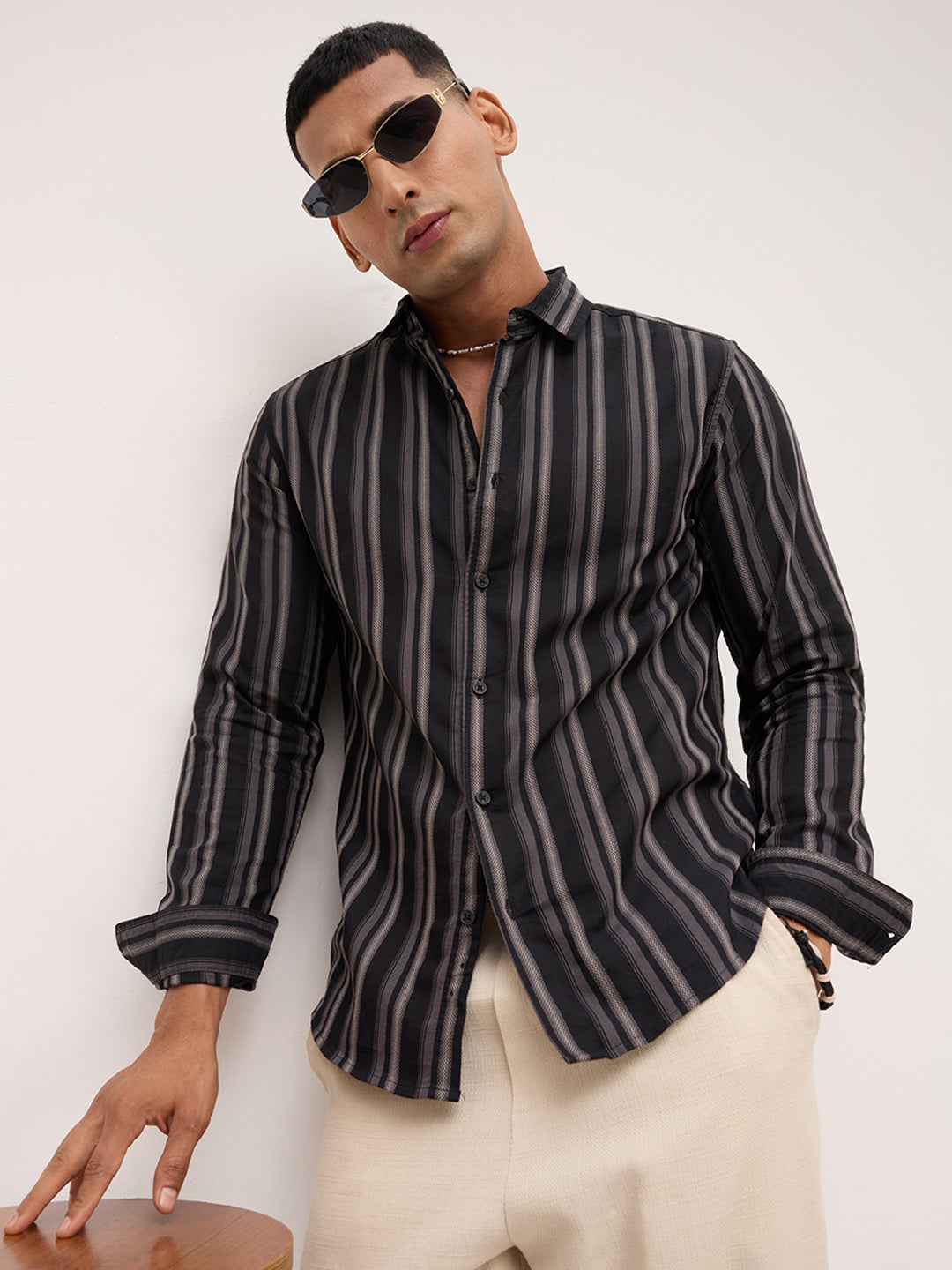 Black & Grey Broad Striped Shirt