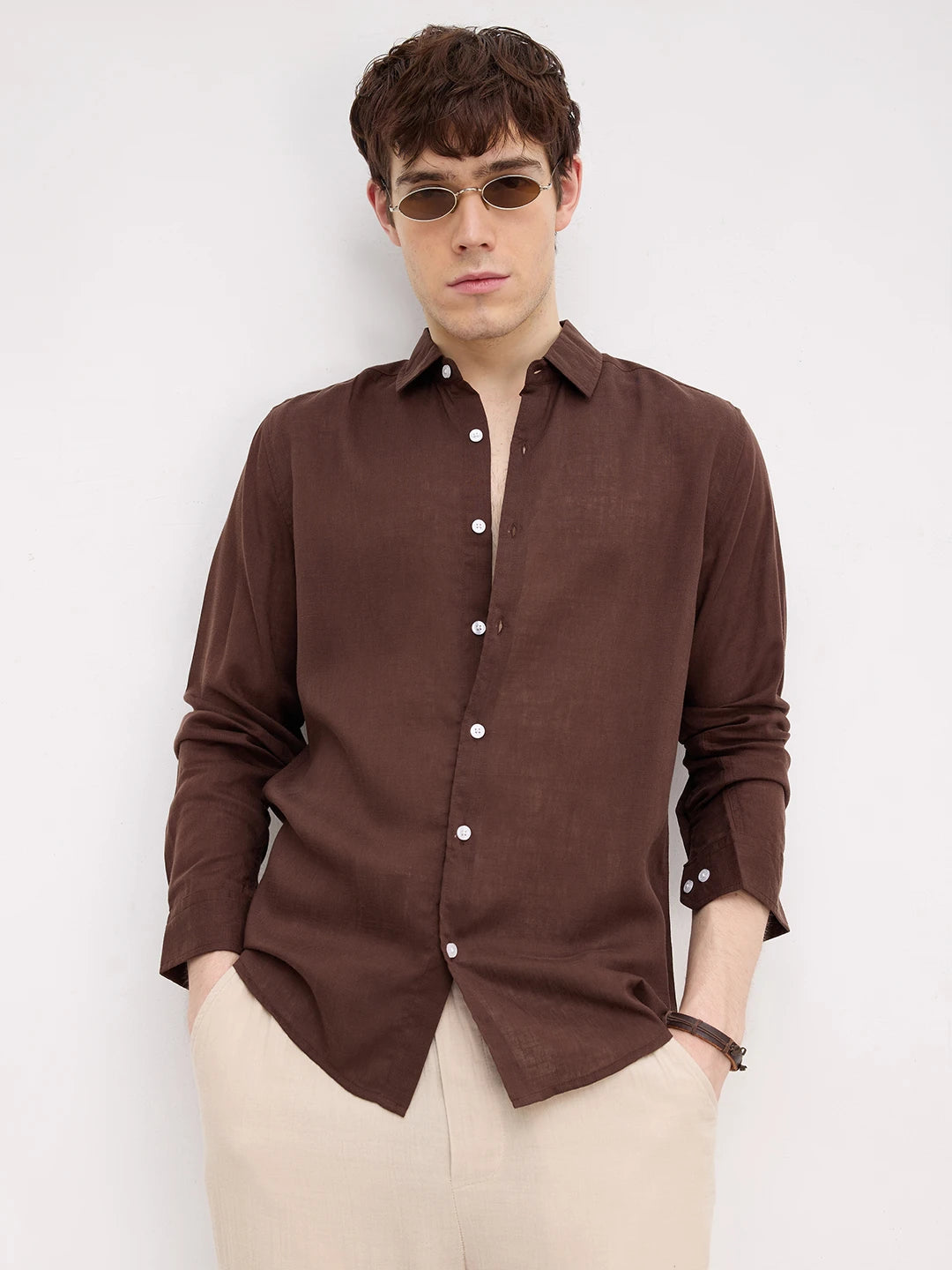 Iconic Solid Brown Fine Casual Shirt