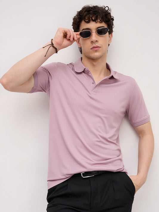 Muted Lilac Honeycomb Polo Knit T-Shirt