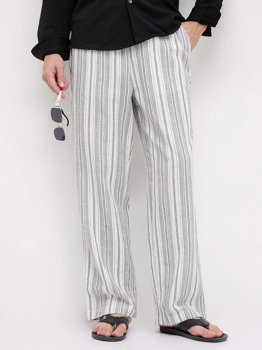 Artisan White Striped Straight Fit Trousers