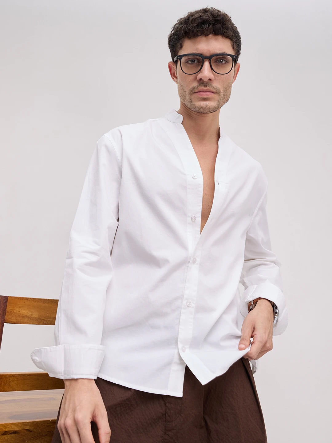Soft Morning White Stand Collar Oversized Shirt