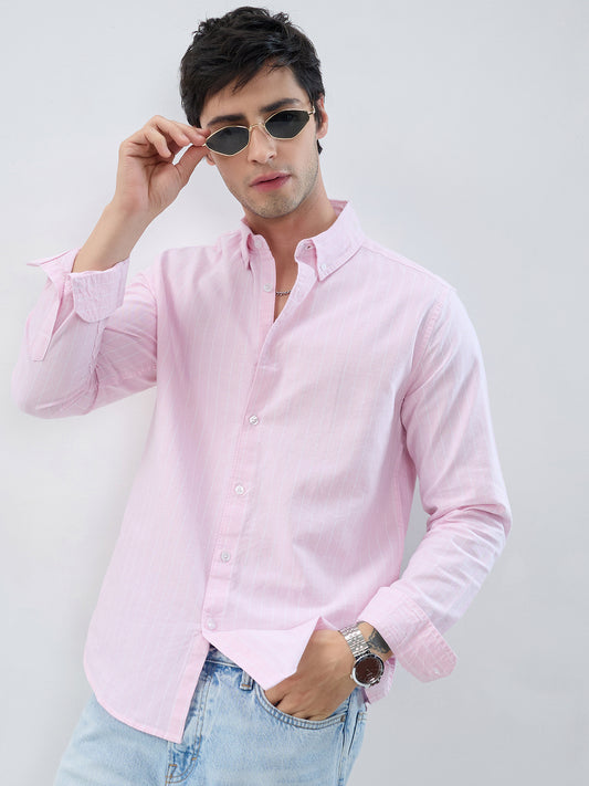 Pastel Pink Refined Pinstripe Oxford Button-Down Business Shirt