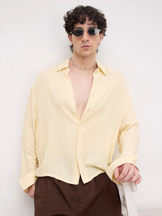 Plush Butter Yellow Airloom Boxy Fit Crop Shirt