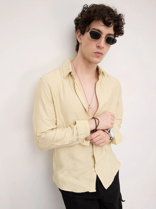 Golden Beige Lightweight Crinkled Shirt