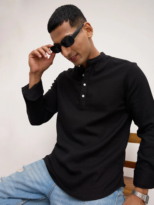 Onyx Black Fine Diamond Weave Kurta