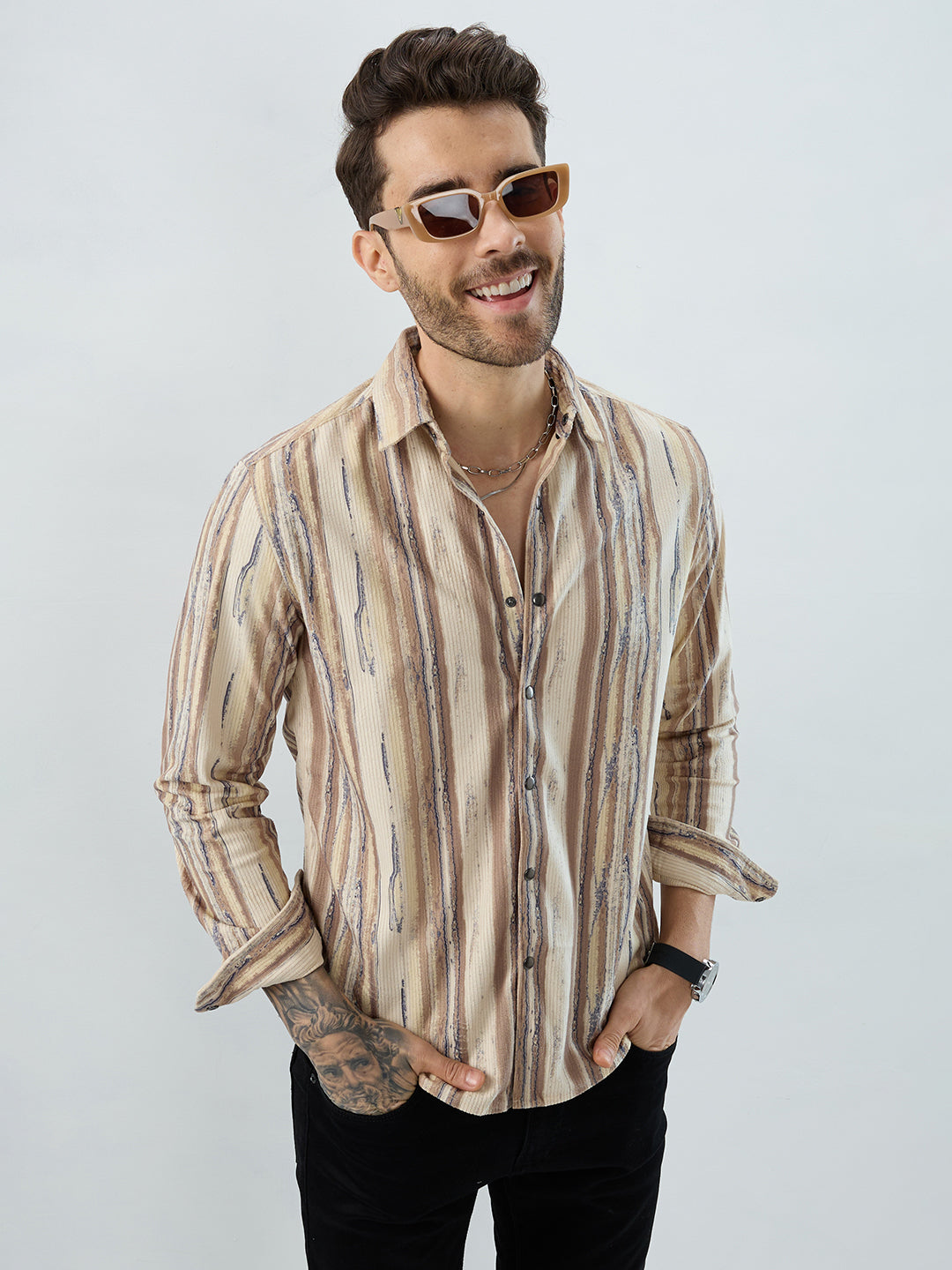 Safari Inspired Beige Corduroy Shirt