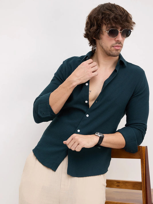 Deep Sacramento Green Lozenge Textured Shirt