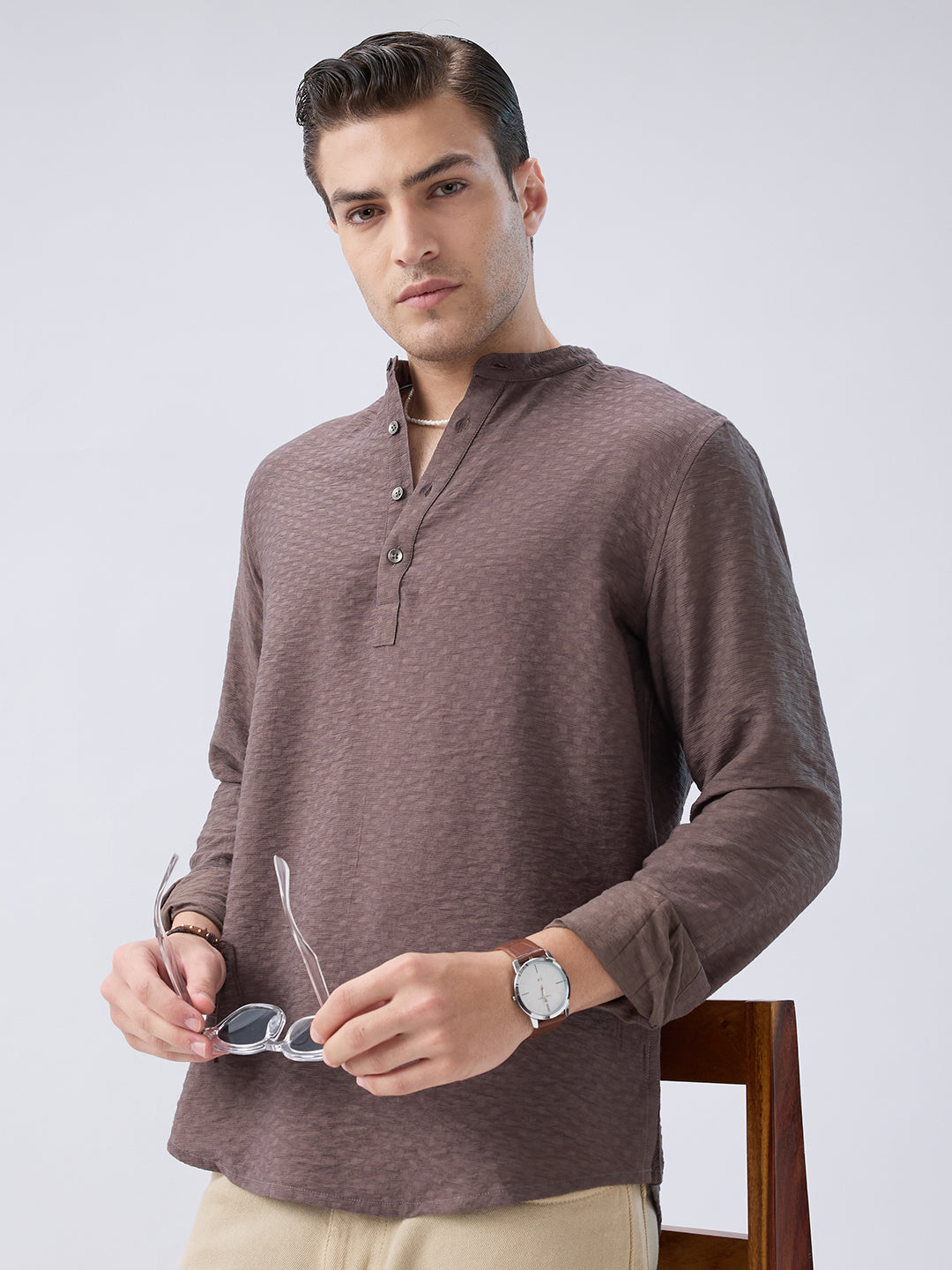 Refined Bark Brown Textured Kurta
