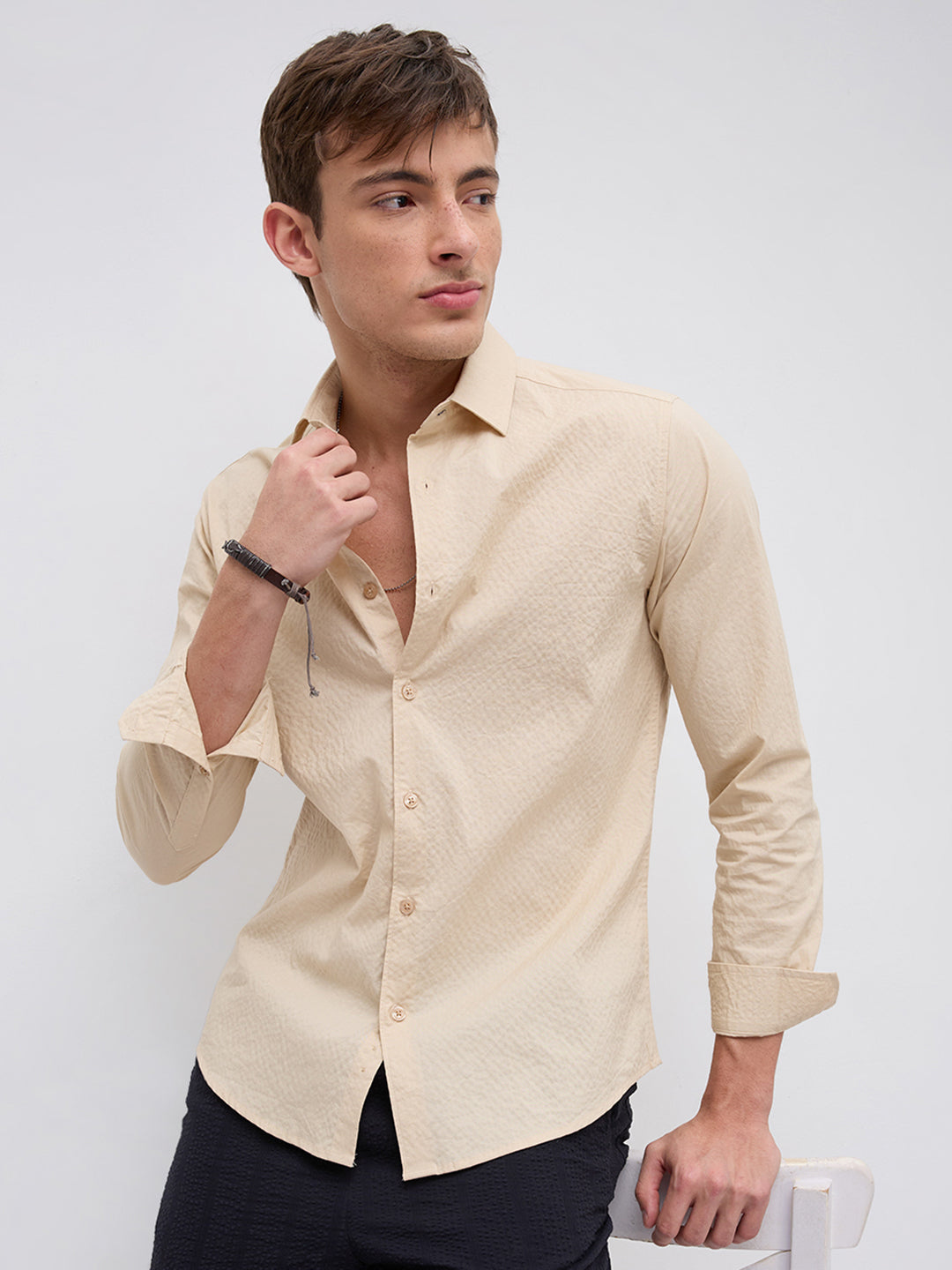 Minimal Beige Textured Shirt
