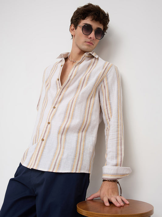 Sunwashed Multi Striped Slub Textured Shirt