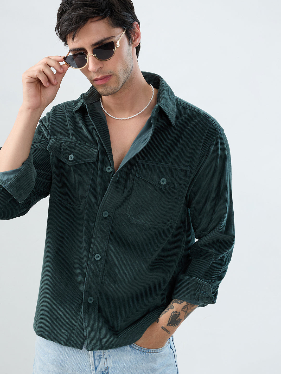 Sacremento Green Corduroy Double Pocket Shirt