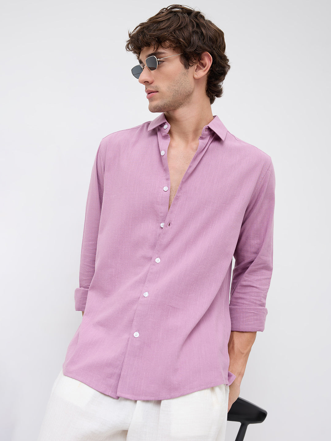 Opera Mauve Slub Textured Shirt