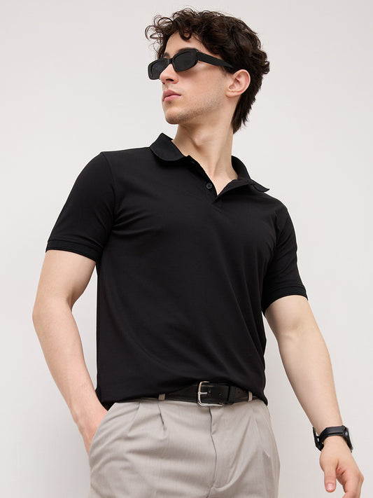 Timeless Black Honeycomb Polo Knit T-Shirt