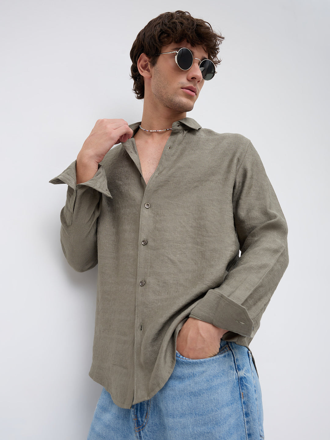 Luxe Olive Fine Frost Textured Shirt