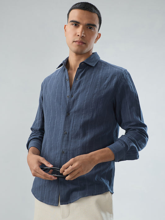 Gunmetal Grey Double Cloth Striped Shirt