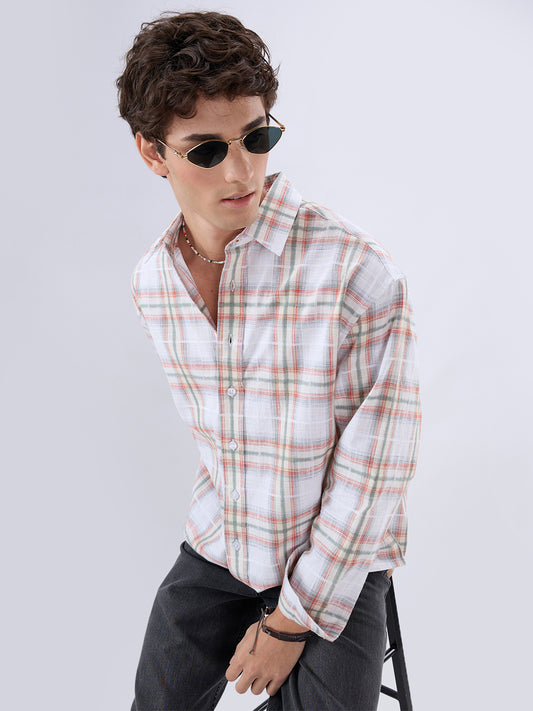 Crimson Thread Plaid Textured Checks Boxy Fit Crop Shirt