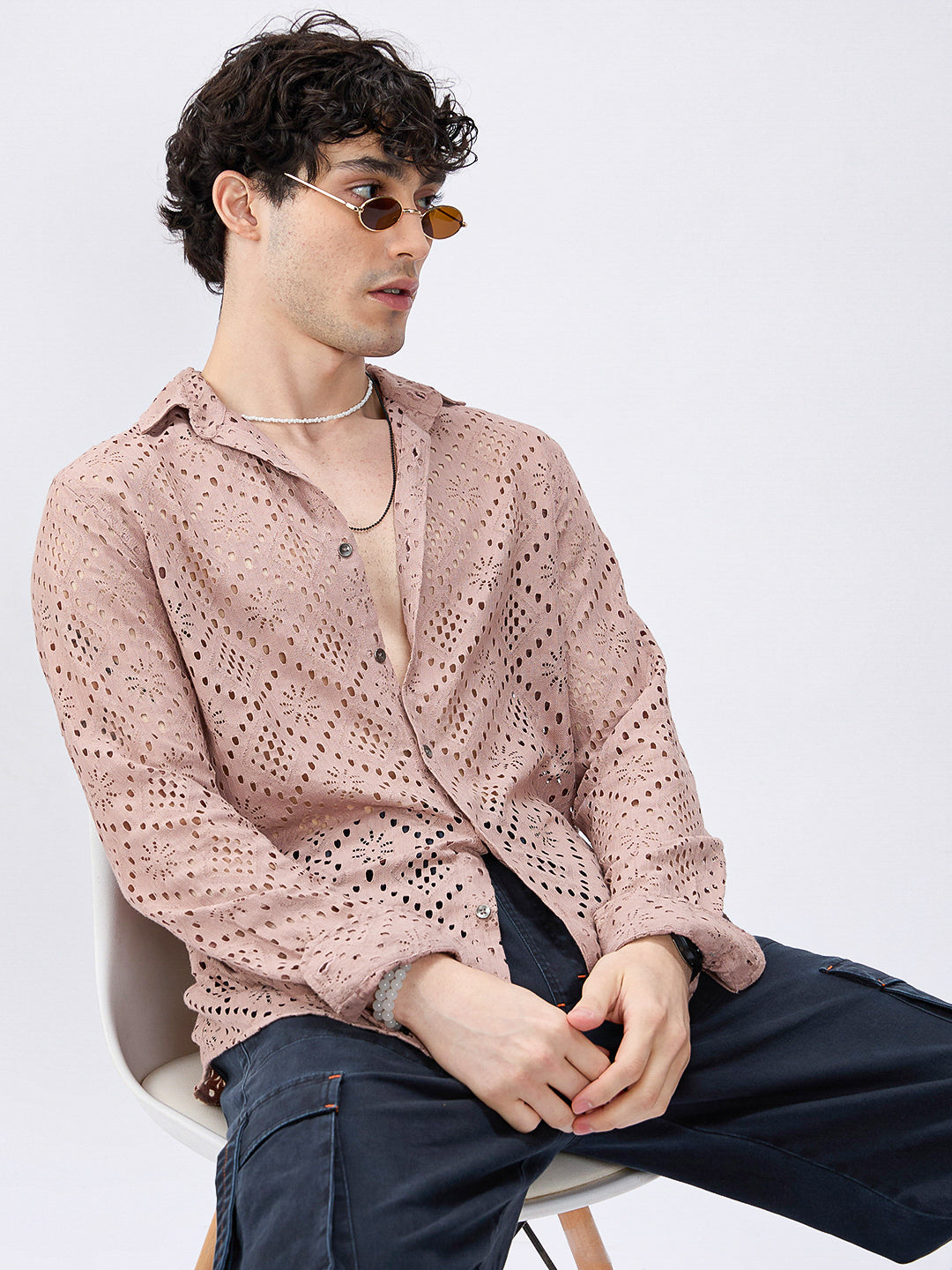 Fawn Beige Diamond Lacecarved Posh Shirt